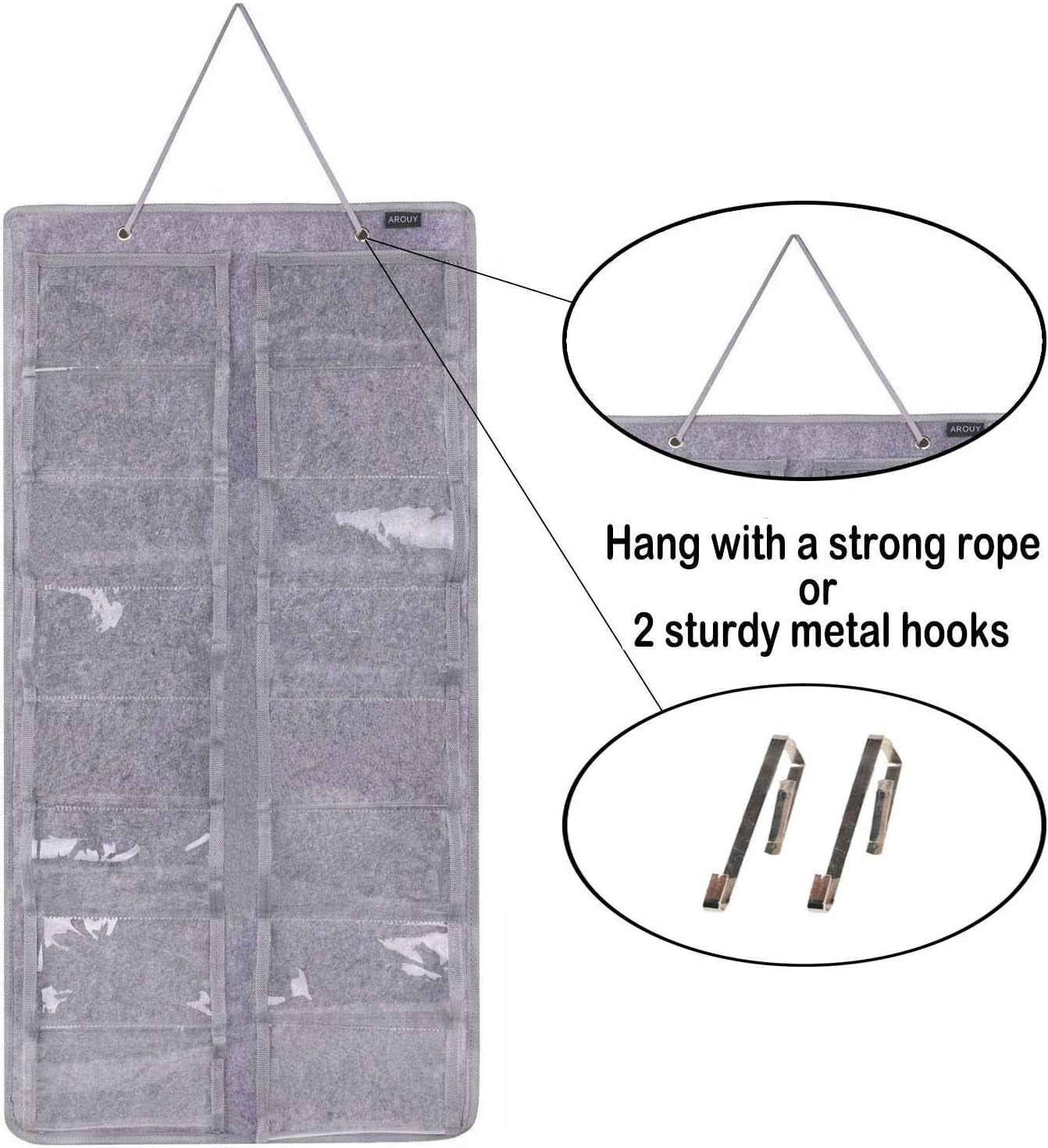 Sunglasses Organizer Storage, Hanging Dust Proof Wall Pocket Glasses Organizer - 16 Felt Slots Sunglass Organizers Holder with Metal Hook and Sturdy Rope (Gray, Dust Proof) - Clickitcome