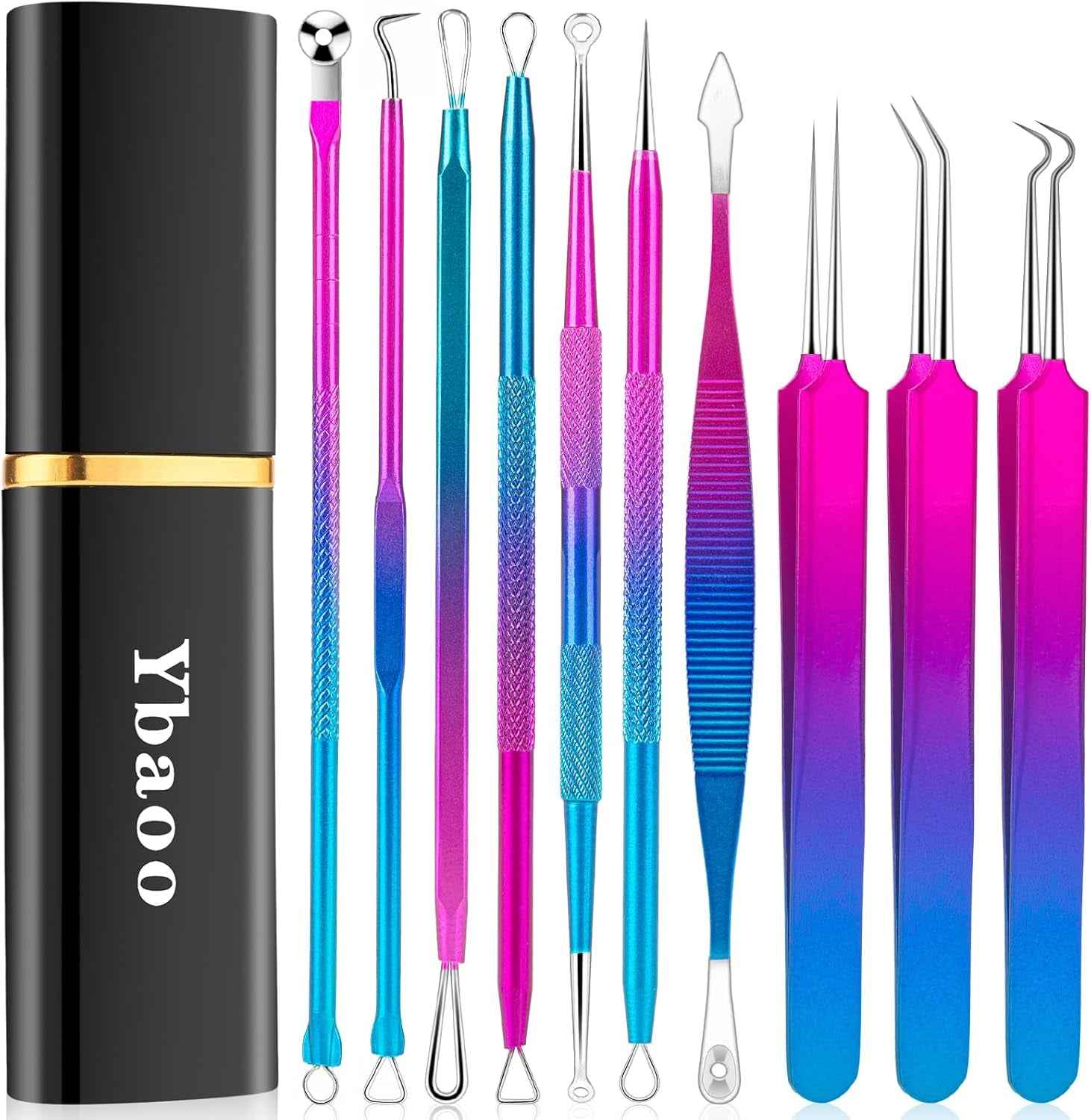 Pimple Popper Tool Kit -  10 Pcs Blackhead Remover Comedone Extractor Kit with Metal Case for Quick and Easy Removal of Blackheads, Zit Removing, Facial and Nose(Colorful) - Clickitcome