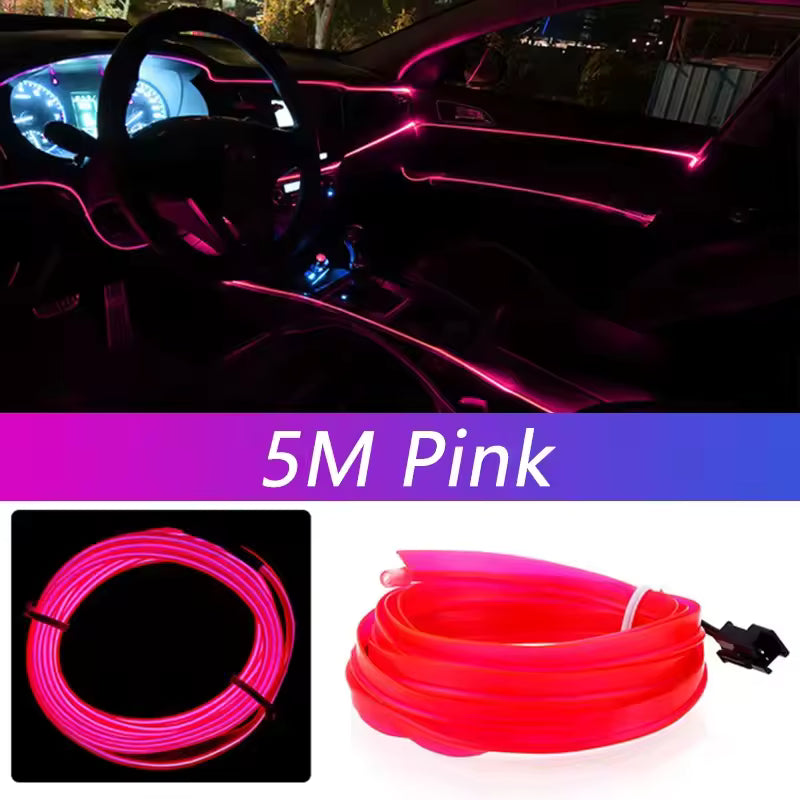 5M Car Interior Led Strip Light Neon EL Wiring Decorative Lamp For Auto DIY Flexible Ambient Light USB Party Atmosphere Diode - Clickitcome