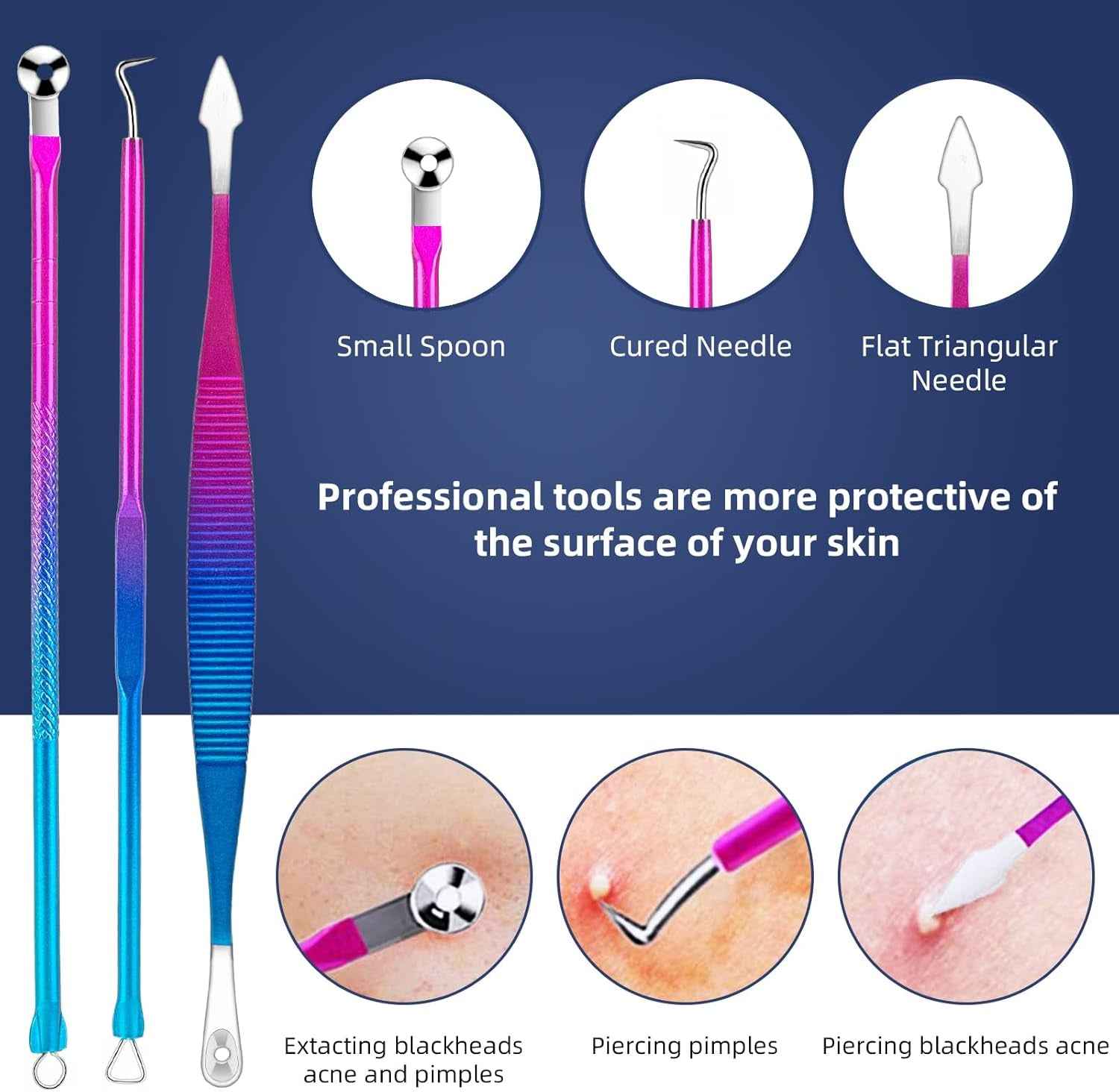 Pimple Popper Tool Kit -  10 Pcs Blackhead Remover Comedone Extractor Kit with Metal Case for Quick and Easy Removal of Blackheads, Zit Removing, Facial and Nose(Colorful) - Clickitcome