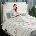 Faux Fur Throw Blanket for Couch, Jacquard Fuzzy Plush Soft Thick Winter Throw Blanket for Sofa Bed Living Room Bedroom，60"X80" Beige - Clickitcome