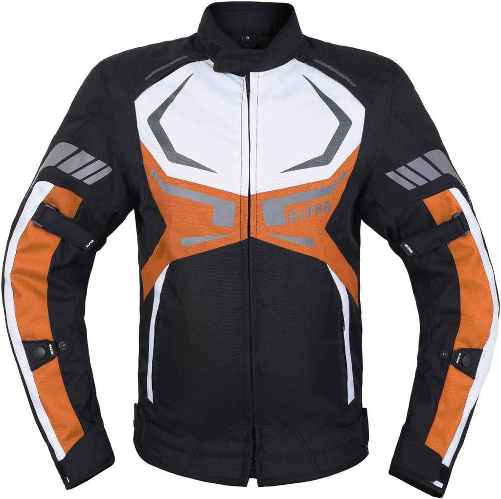 MOTORCYCLE JACKET MENS CE ARMORED BIKERS RIDING RACING WATERPROOF ALL SEASON JACKET (ORANGE, X-LARGE) - Clickitcome