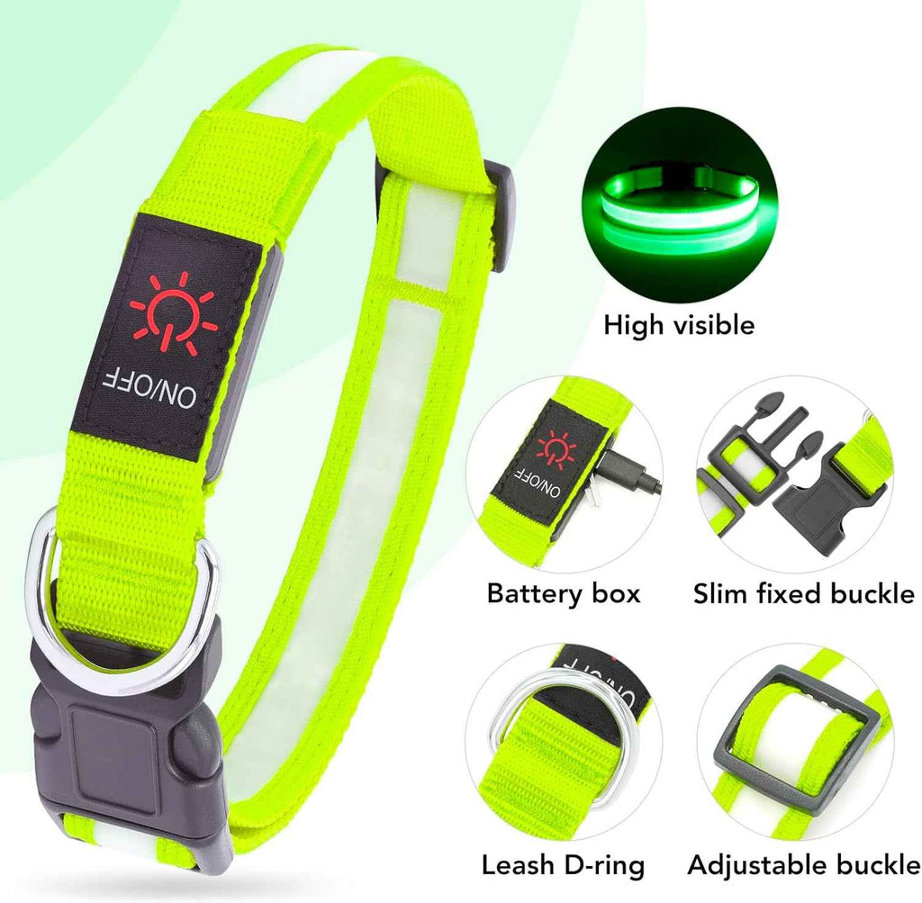 LED Dog Collar, Light up Dog Collar Adjustable USB Rechargeable Super Bright Safety Light Glowing Collars for Dog(Small,Green) - Clickitcome