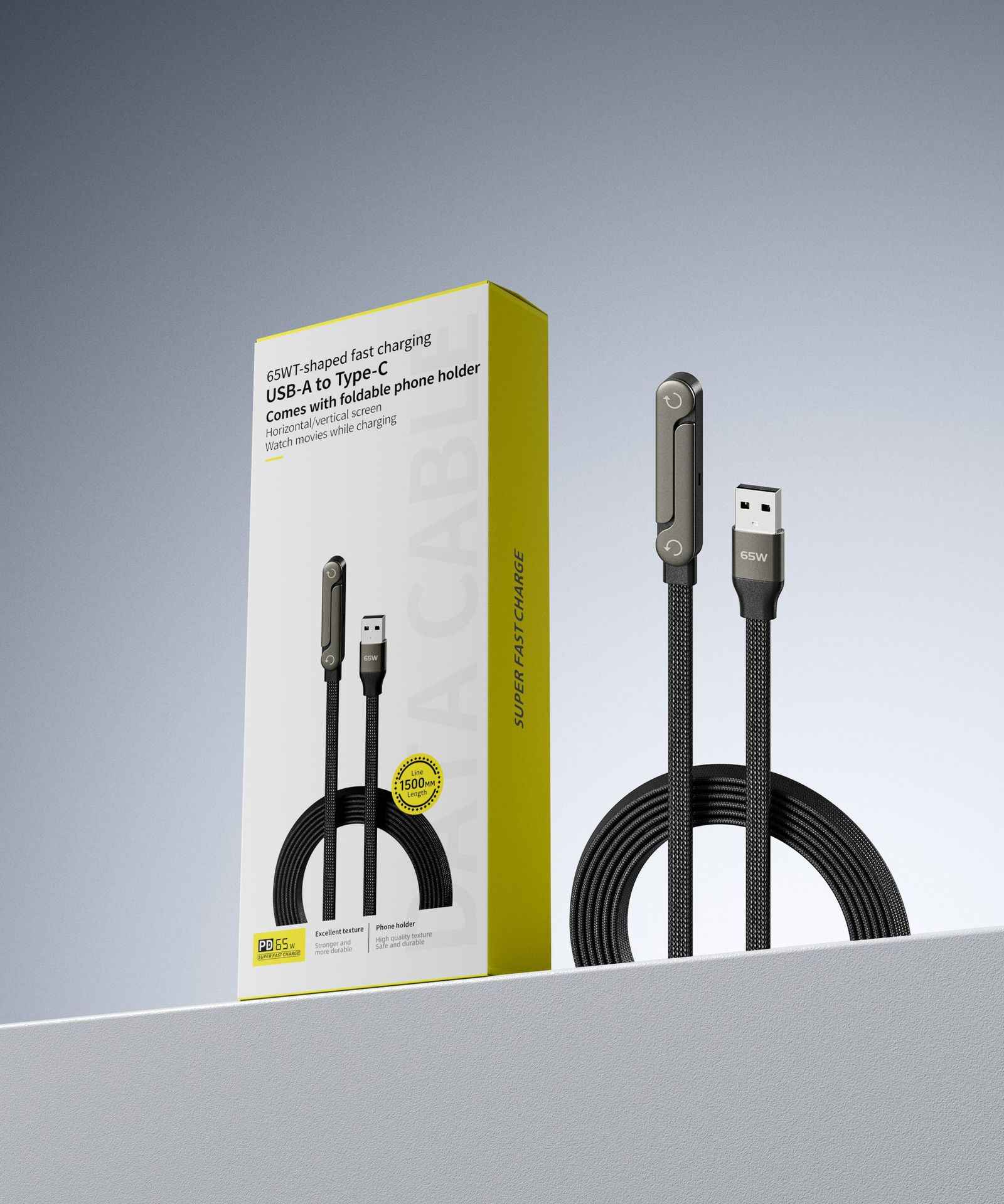 Fast Charging Foldable Bracket Data Cable 2-in-1 Data Wire Foldable Phone Tablet Stand Type-C To Type-C USB-A To Type-C - Clickitcome