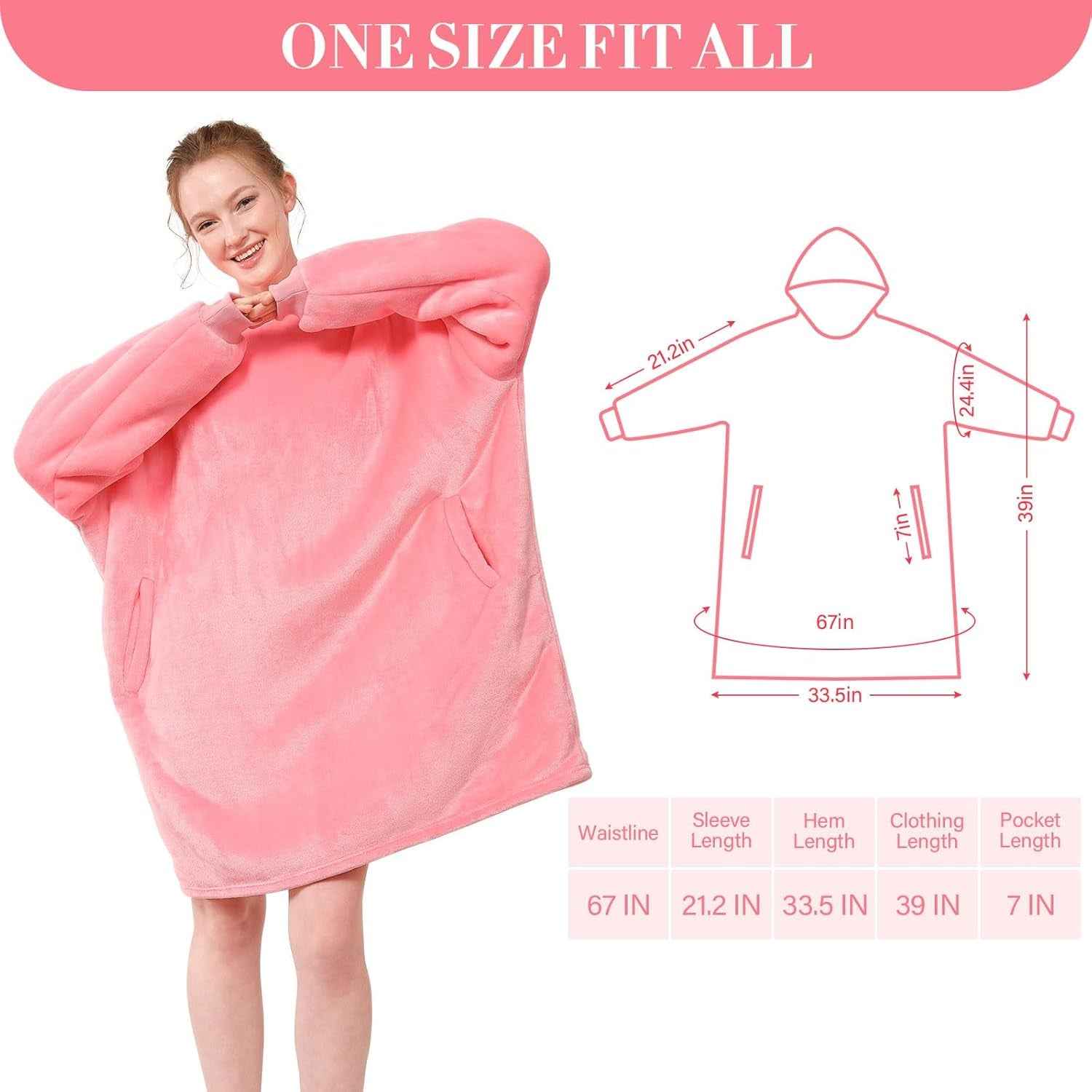 Blanket Hoodie,Oversized Wearable Sherpa Fleece Blanket Sweatshirt,Super Soft Warm Cozy with Giant Pocket,Gifts for Women Men Adults Teenagers Kids, One Size Fits All - Clickitcome
