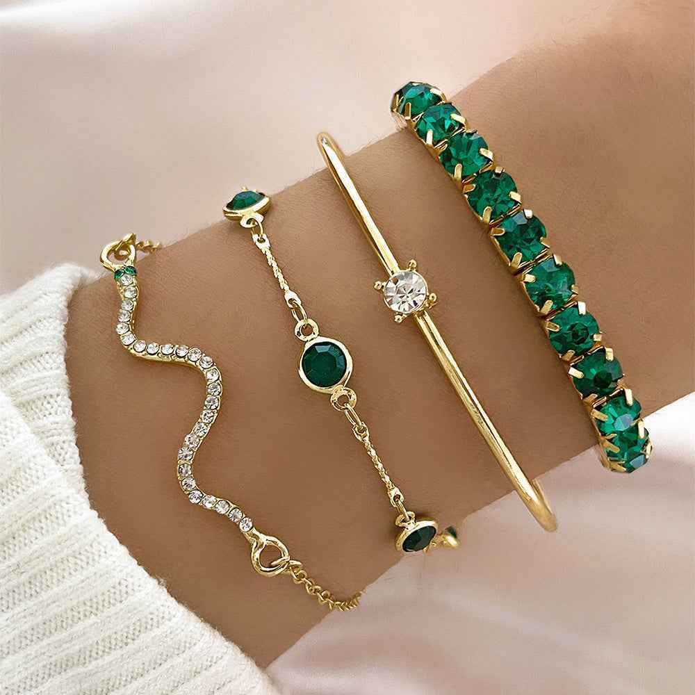 4pcs Bracelet Suit Fashion Green Grandmother Diamond Stretch Bracelet Women's Set - Clickitcome