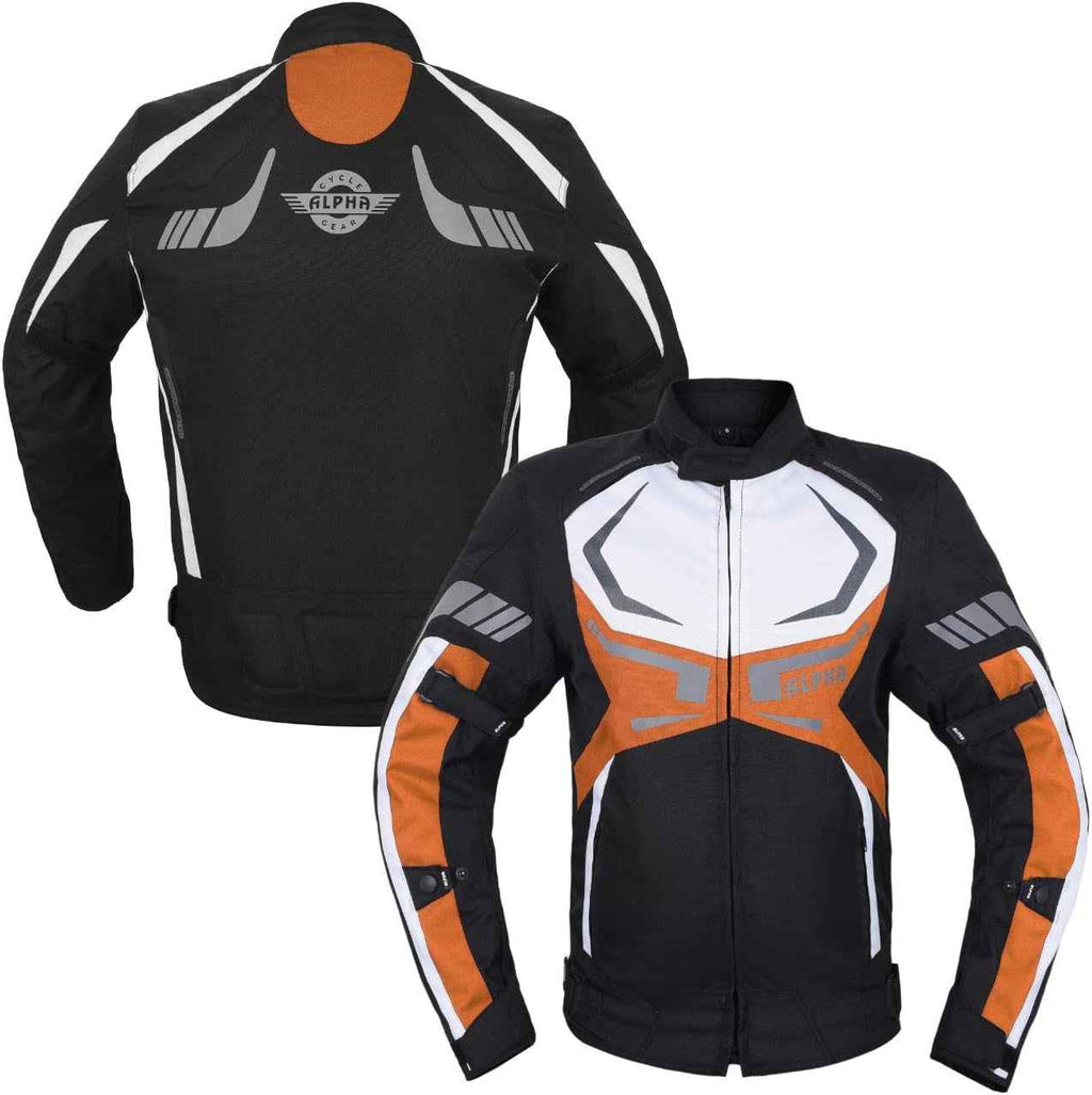 MOTORCYCLE JACKET MENS CE ARMORED BIKERS RIDING RACING WATERPROOF ALL SEASON JACKET (ORANGE, X-LARGE) - Clickitcome