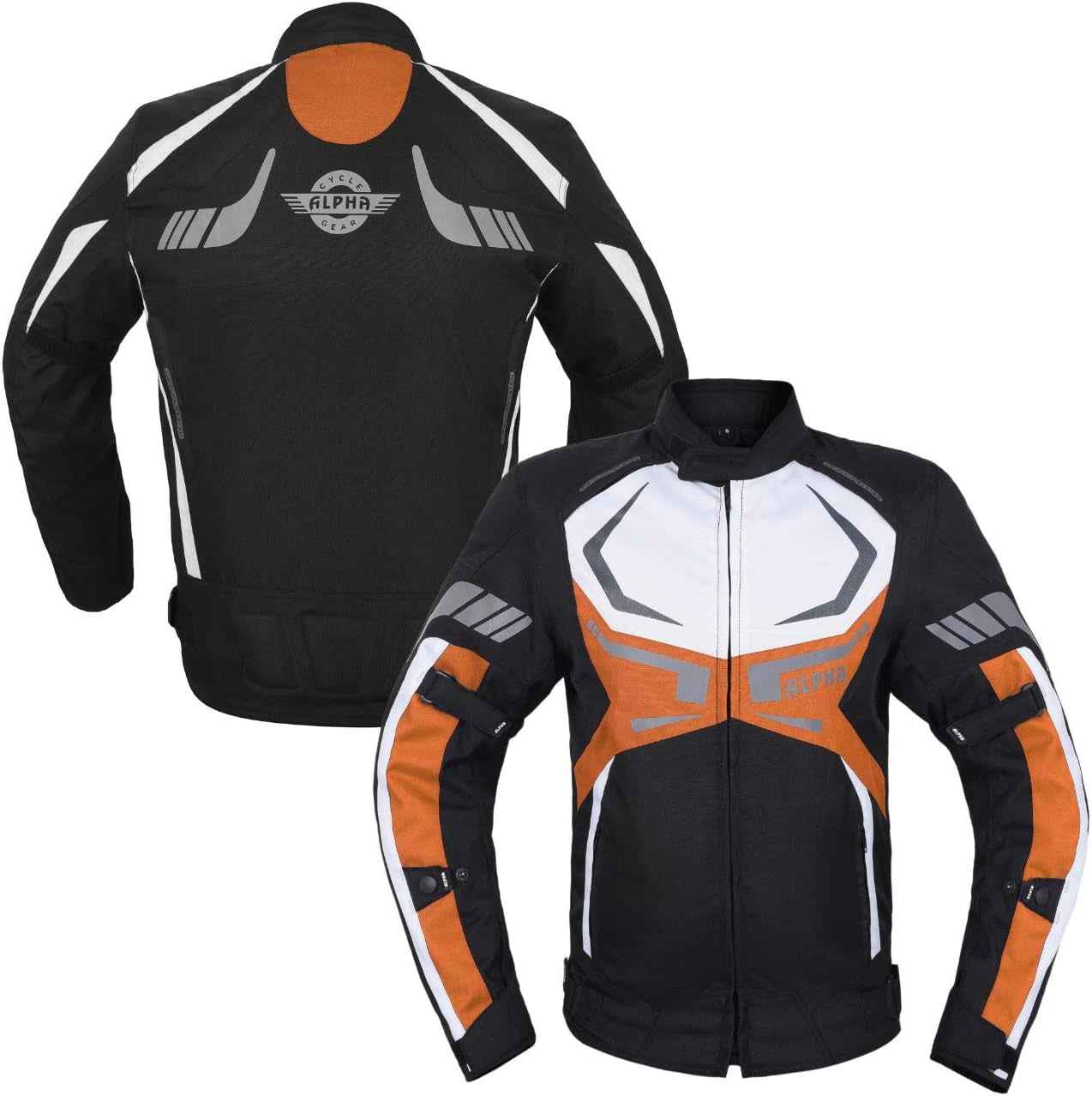 MOTORCYCLE JACKET MENS CE ARMORED BIKERS RIDING RACING WATERPROOF ALL SEASON JACKET (ORANGE, X-LARGE) - Clickitcome