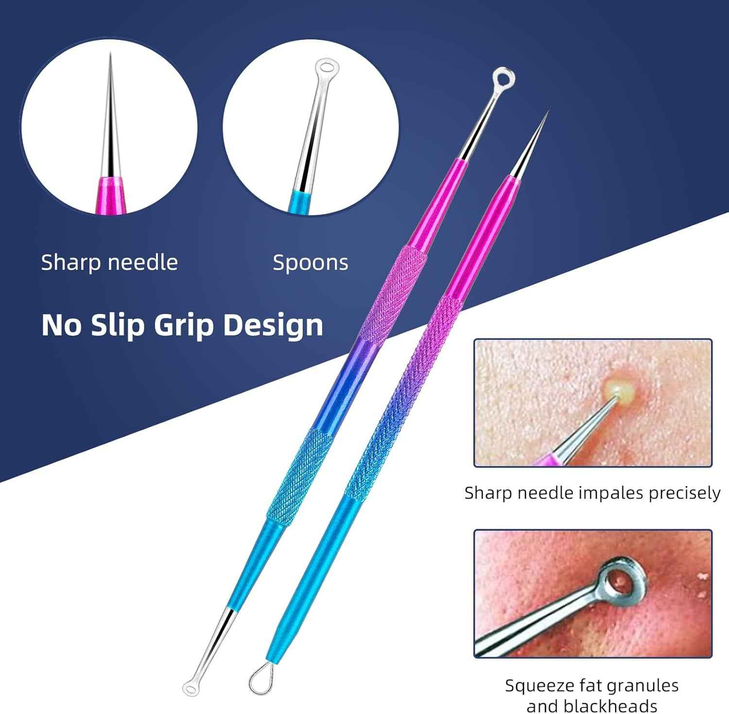 Pimple Popper Tool Kit -  10 Pcs Blackhead Remover Comedone Extractor Kit with Metal Case for Quick and Easy Removal of Blackheads, Zit Removing, Facial and Nose(Colorful) - Clickitcome