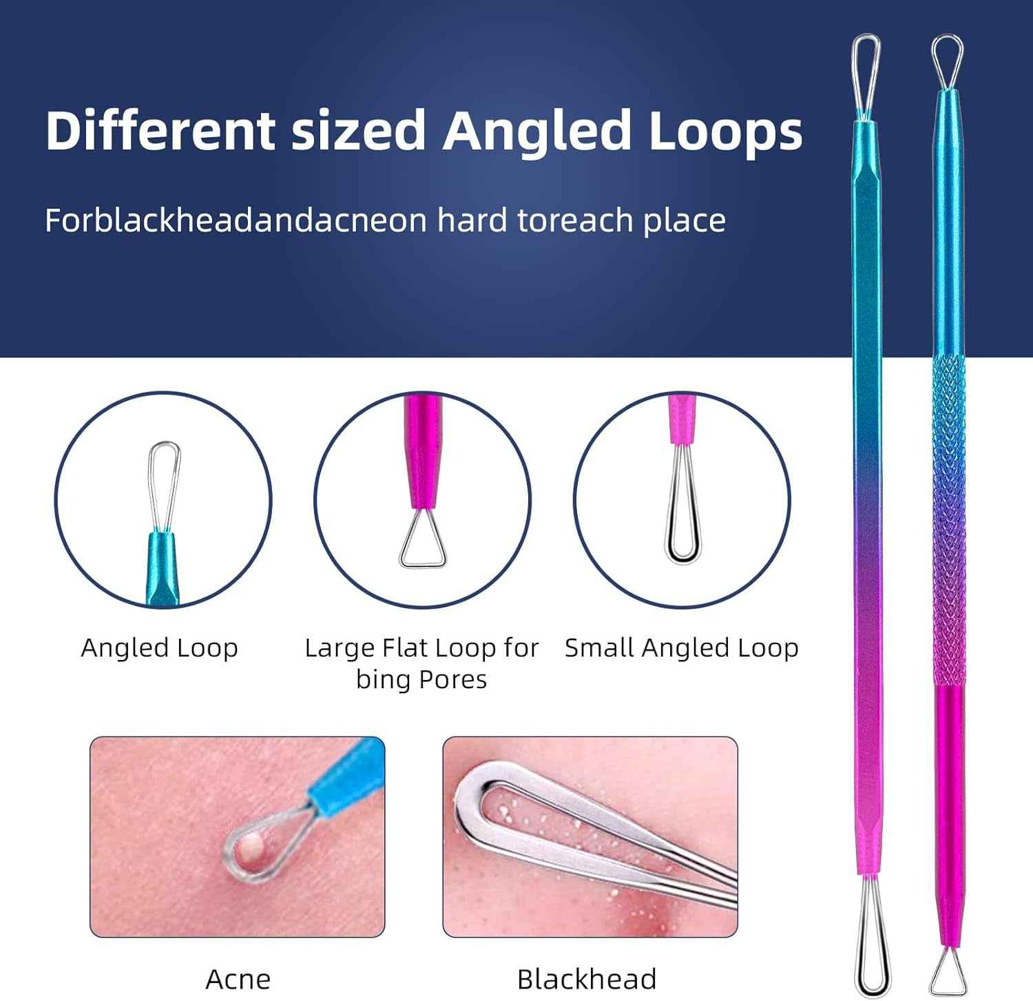 Pimple Popper Tool Kit -  10 Pcs Blackhead Remover Comedone Extractor Kit with Metal Case for Quick and Easy Removal of Blackheads, Zit Removing, Facial and Nose(Colorful) - Clickitcome