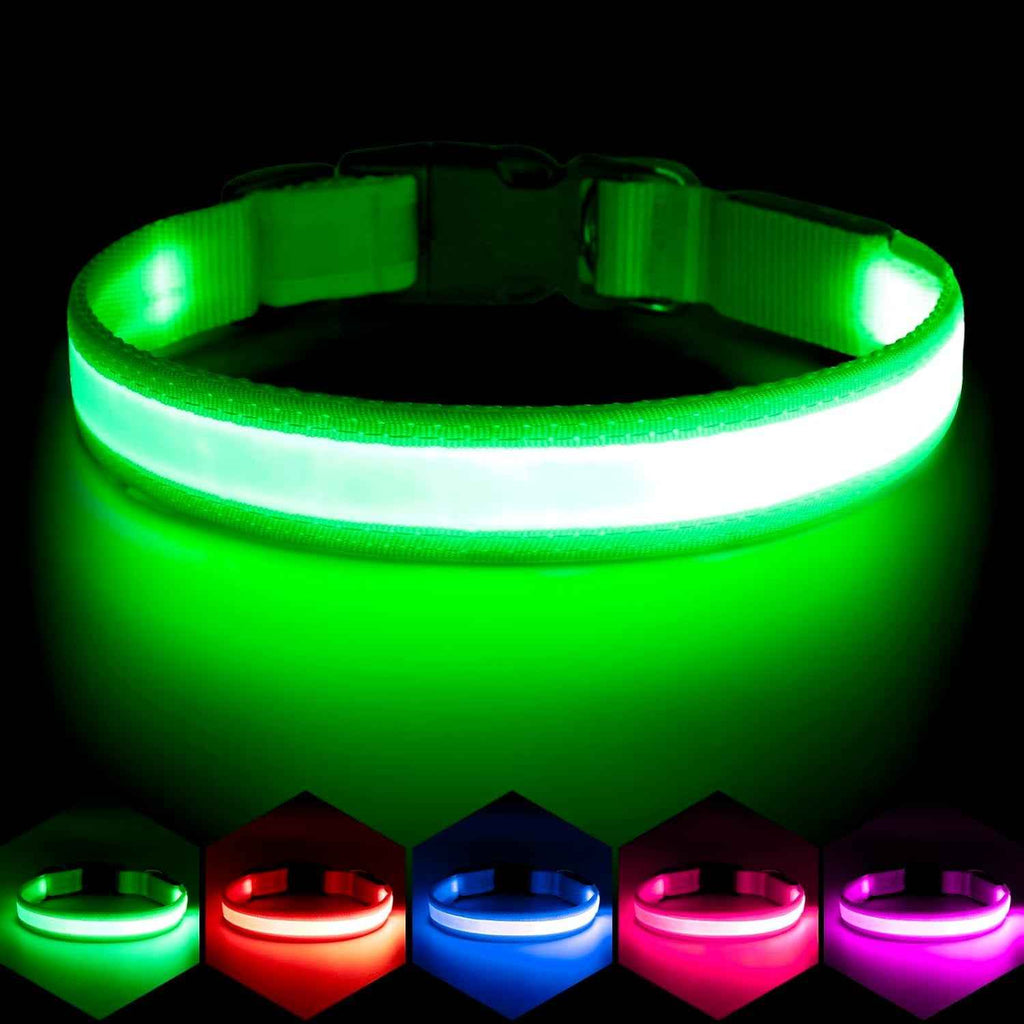 LED Dog Collar, Light up Dog Collar Adjustable USB Rechargeable Super Bright Safety Light Glowing Collars for Dog(Small,Green) - Clickitcome