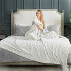 Faux Fur Throw Blanket for Couch, Jacquard Fuzzy Plush Soft Thick Winter Throw Blanket for Sofa Bed Living Room Bedroom，60"X80" Beige - Clickitcome