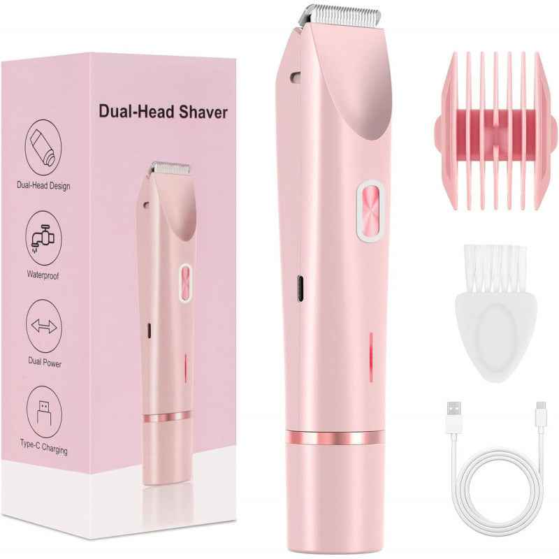 2 In 1 Hair Remover Women's Double Head Shaver Private Pubic Hair Trimmer Electric Razor Wet Dry Electric Body Hair - Clickitcome