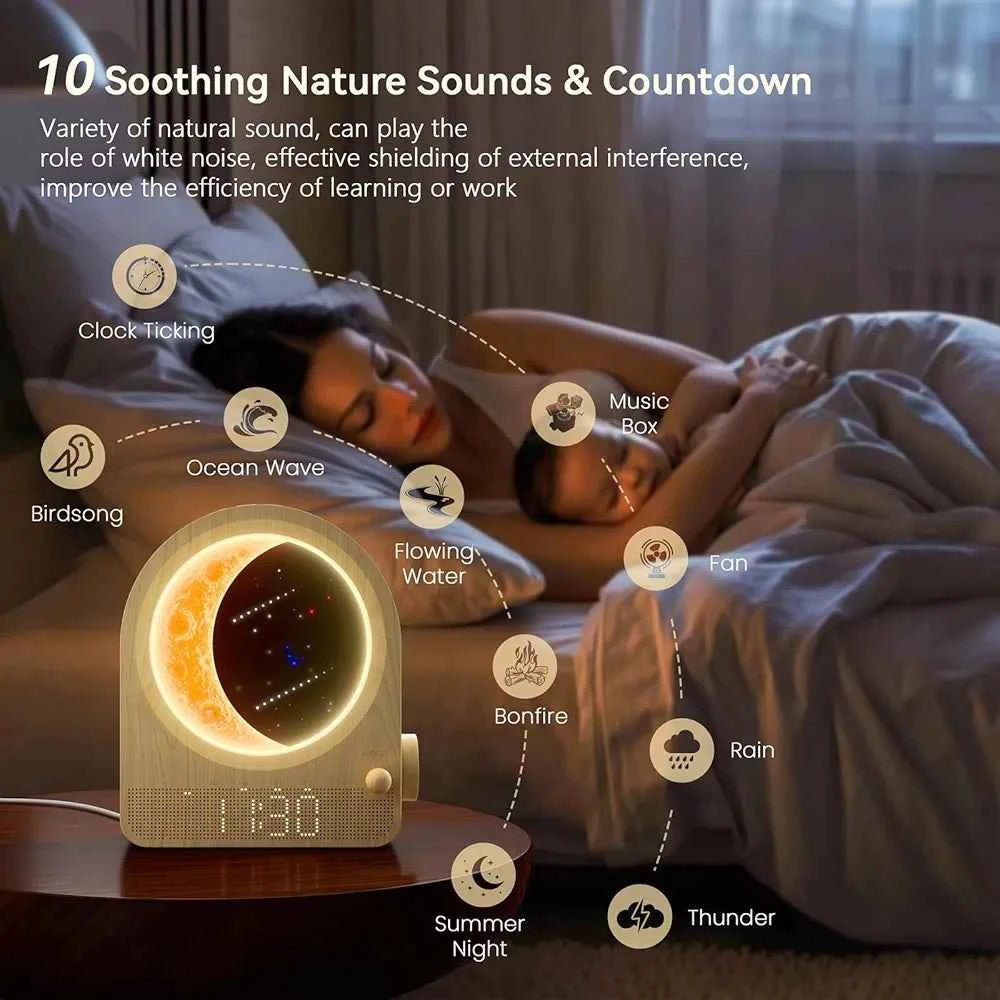 Sunrise Alarm Clocks for Bedrooms,Dual Alarm Clock Wake Up Light,Stepless Dimmable Moon Lamp with Meteor, 30/60/90min Timer with 10 White Noise Sounds,Touch Bedside Lamp Night Light for Kids - Clickitcome