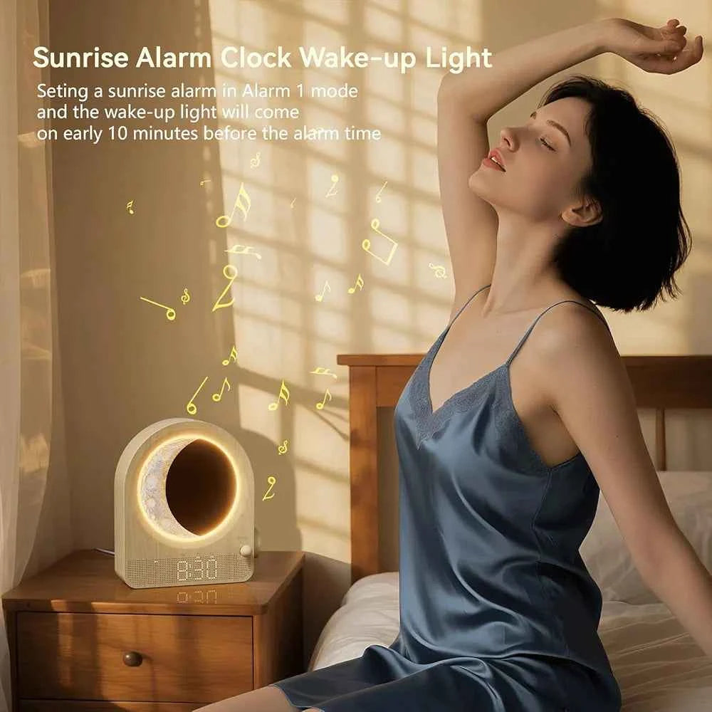 Sunrise Alarm Clocks for Bedrooms,Dual Alarm Clock Wake Up Light,Stepless Dimmable Moon Lamp with Meteor, 30/60/90min Timer with 10 White Noise Sounds,Touch Bedside Lamp Night Light for Kids - Clickitcome