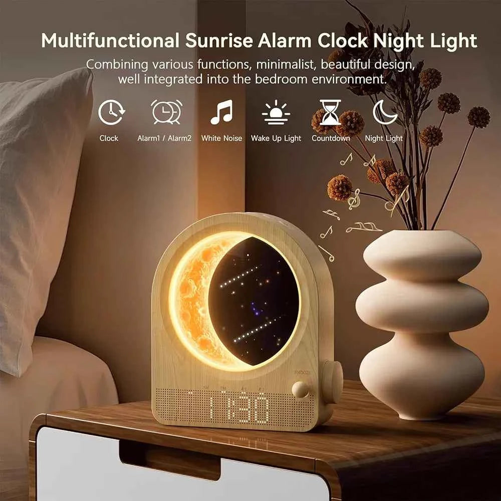 Sunrise Alarm Clocks for Bedrooms,Dual Alarm Clock Wake Up Light,Stepless Dimmable Moon Lamp with Meteor, 30/60/90min Timer with 10 White Noise Sounds,Touch Bedside Lamp Night Light for Kids - Clickitcome