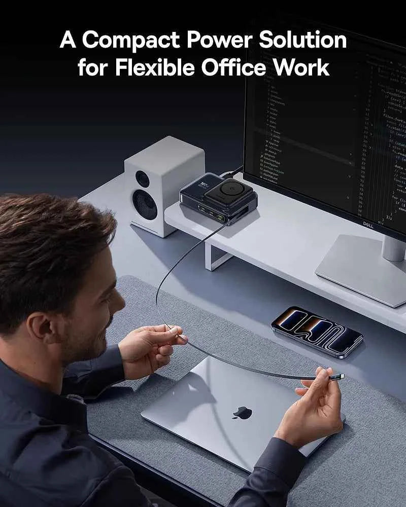 Baseus Nomos Charging Station 160W, 5-in-1 USB-C Power Strip, Qi2 Certified 15W Magnetic Wireless Charger with 100W Retractable Cable, 3 USB-C, 1 USB-A Desktop Charger for MacBook, iPad Pro, iPhone 17 - Clickitcome