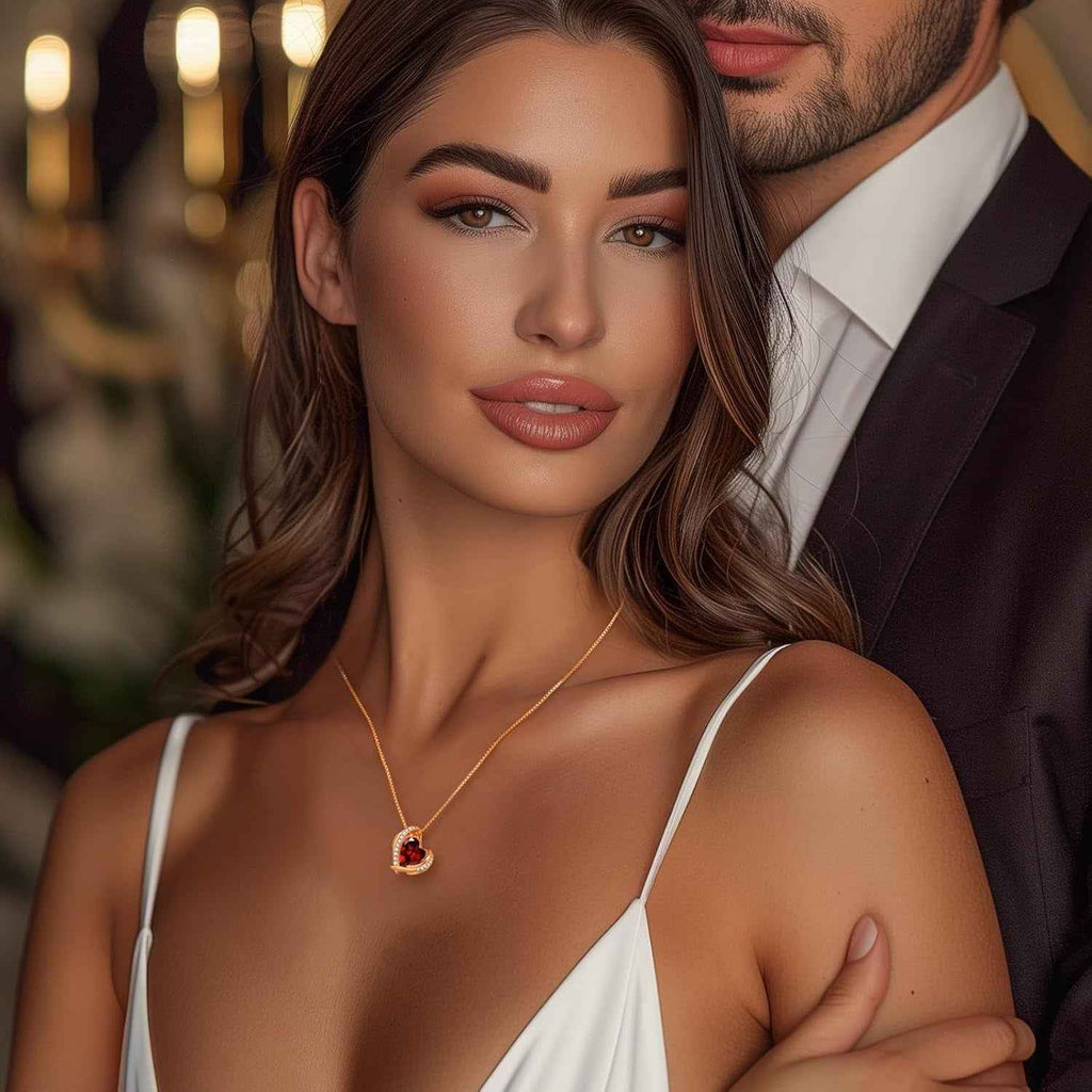 Christmas Gifts for Women，Love Heart Pendant Necklaces for Women, Silver Tone Rose Gold Tone Birthstone Jewelry Gifts for Wife Her - Clickitcome