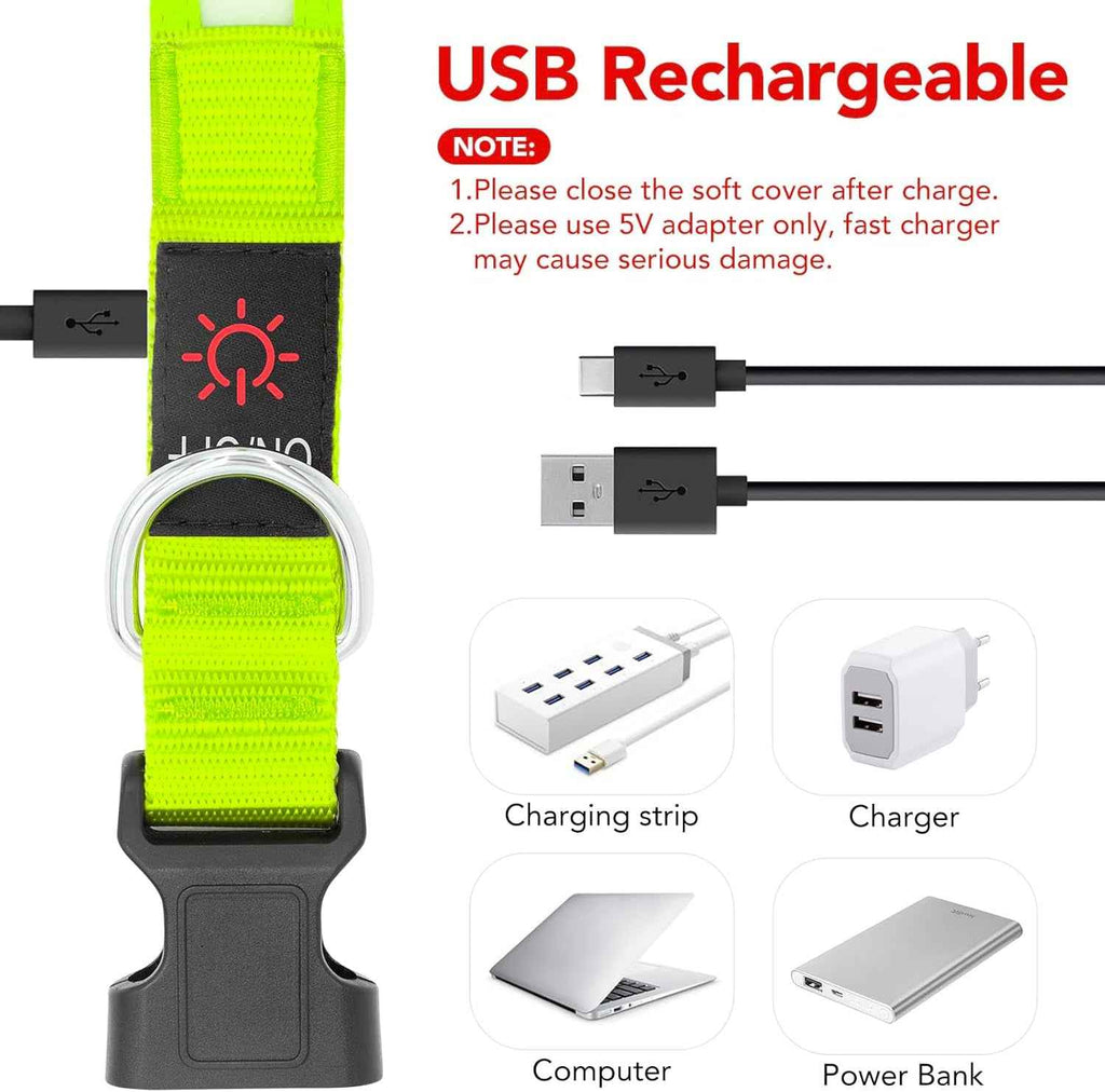 LED Dog Collar, Light up Dog Collar Adjustable USB Rechargeable Super Bright Safety Light Glowing Collars for Dog(Small,Green) - Clickitcome