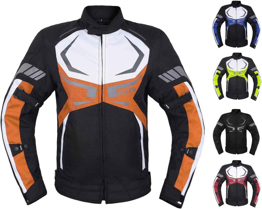 MOTORCYCLE JACKET MENS CE ARMORED BIKERS RIDING RACING WATERPROOF ALL SEASON JACKET (ORANGE, X-LARGE) - Clickitcome