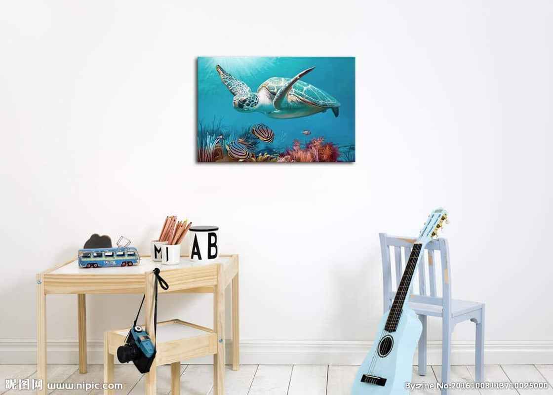 Sea Turtle Ocean Life Canvas Wall Art, Underwater Coral Reef Scene, Marine Life Home Decor - Clickitcome
