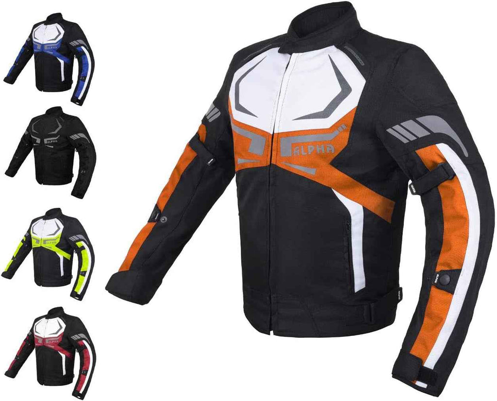 MOTORCYCLE JACKET MENS CE ARMORED BIKERS RIDING RACING WATERPROOF ALL SEASON JACKET (ORANGE, X-LARGE) - Clickitcome