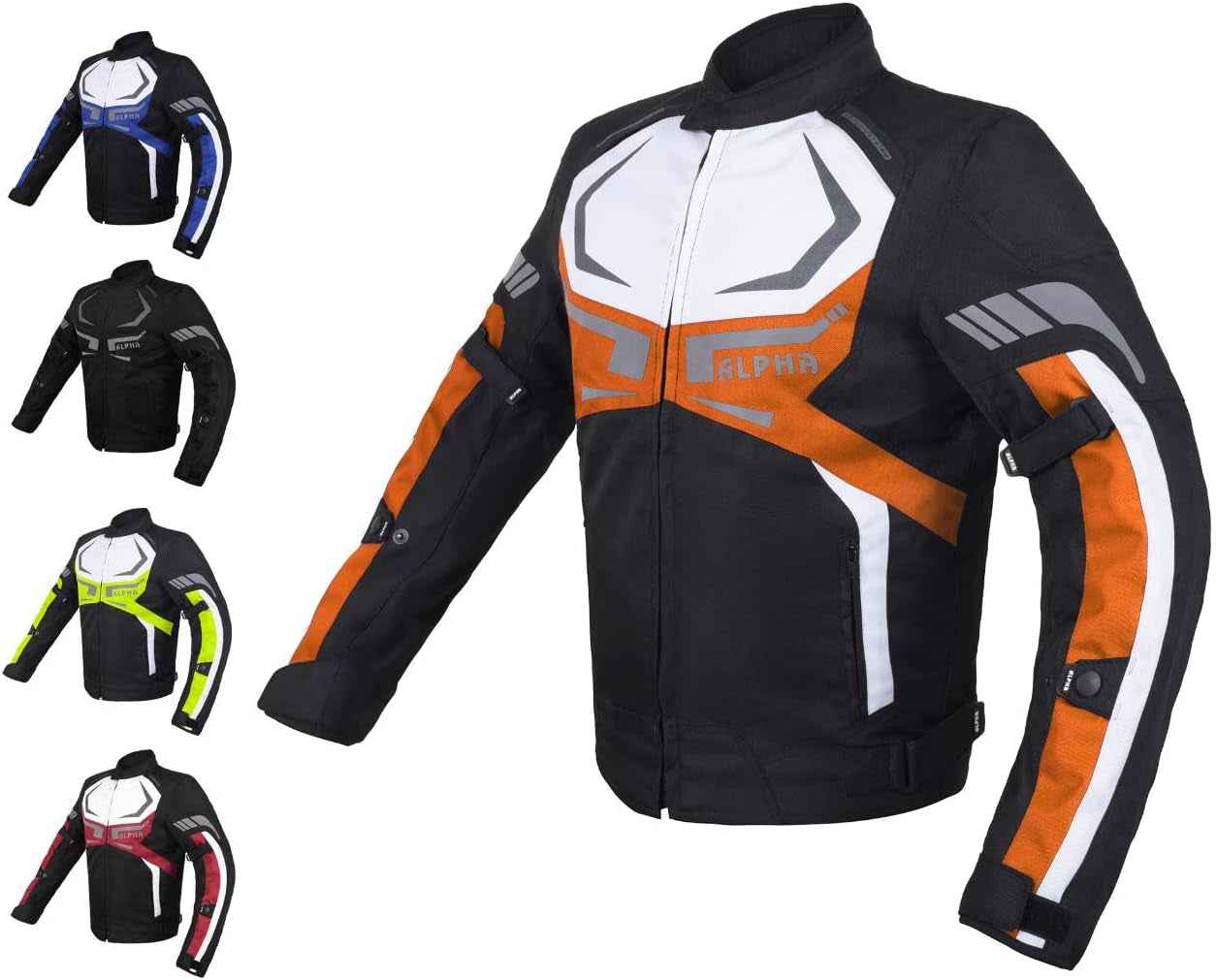 MOTORCYCLE JACKET MENS CE ARMORED BIKERS RIDING RACING WATERPROOF ALL SEASON JACKET (ORANGE, X-LARGE) - Clickitcome