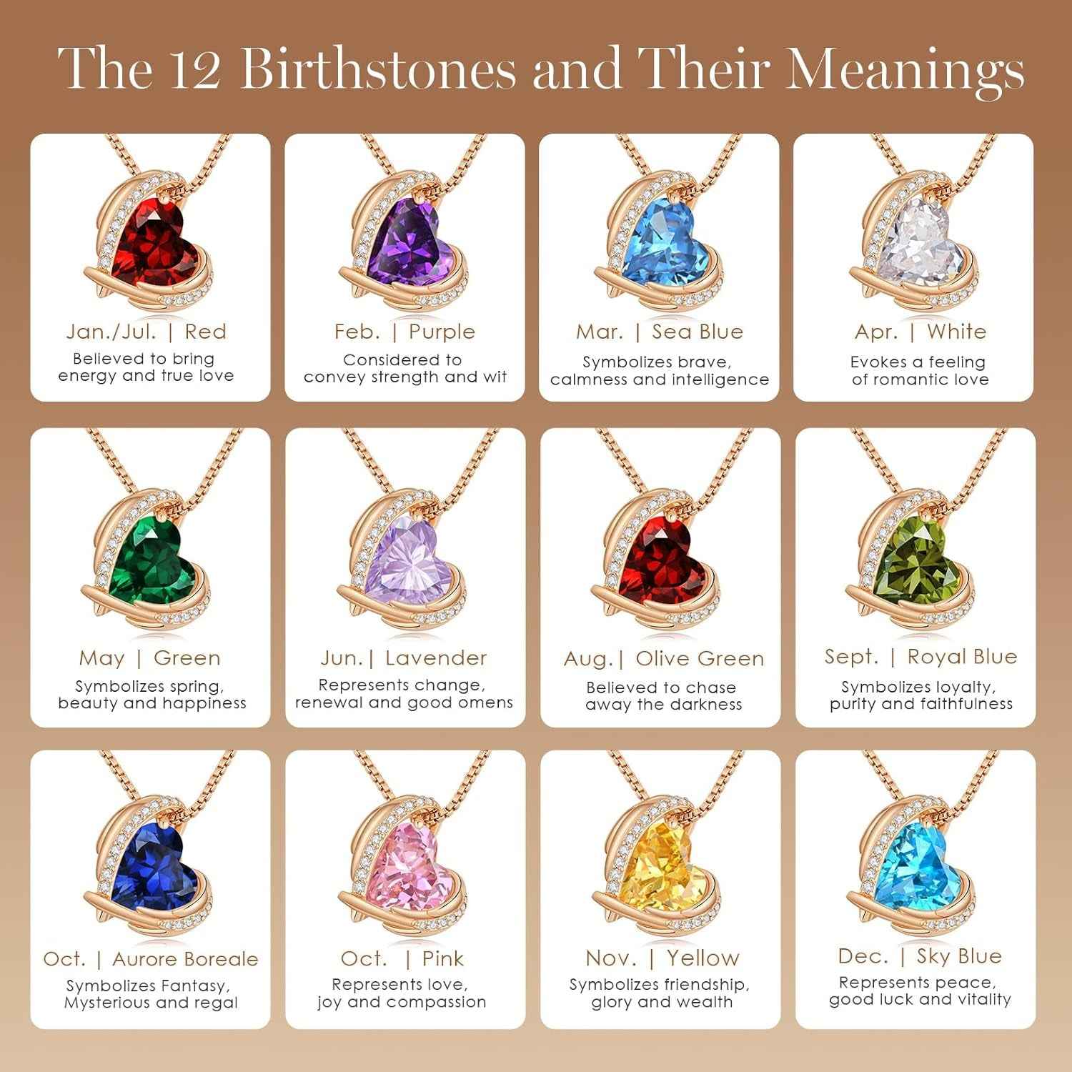 Christmas Gifts for Women，Love Heart Pendant Necklaces for Women, Silver Tone Rose Gold Tone Birthstone Jewelry Gifts for Wife Her - Clickitcome