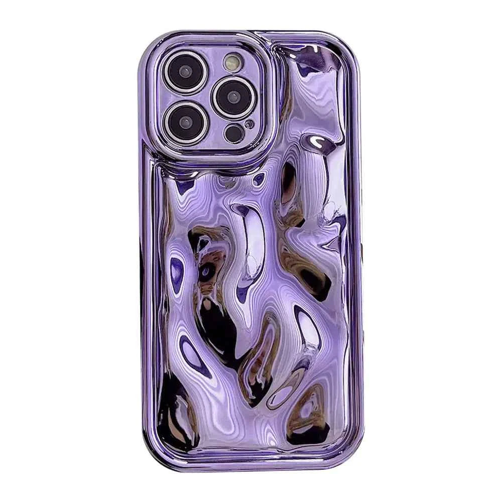 12 Cute Phone Cases - 3D Phone Cases Pleats Wave Mirror Phone Case Glitter iPhone Cases 12 6.1" Soft TPU Shockproof Phone Cover for Women MenPurple