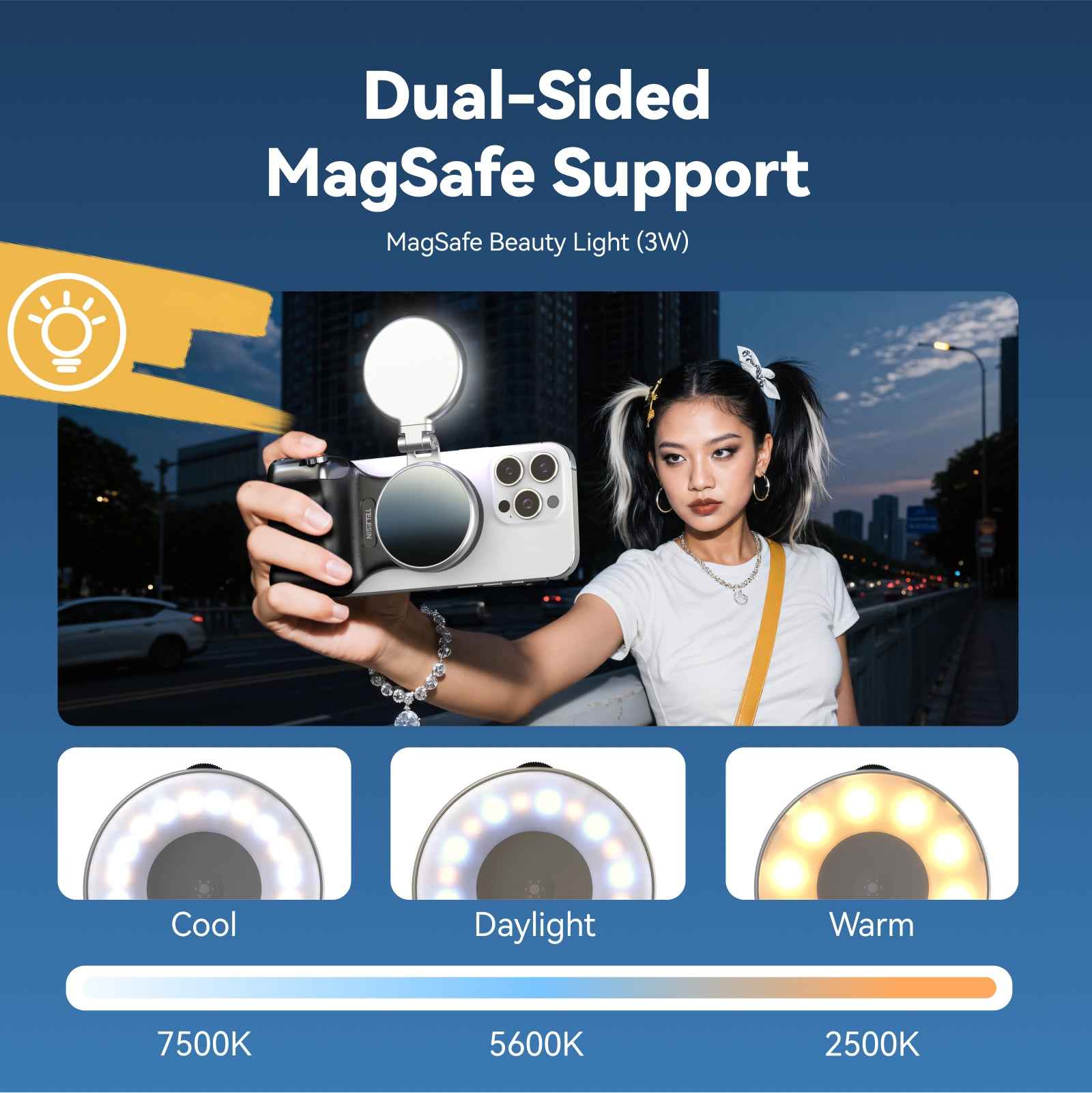 TELESIN Smartphone Magnetic Fill Light Mini Selfie Light 3 Modes Adjustable Brightness for Iphone XIAOMI HUAWEI SAMSUNG Phone - Clickitcome