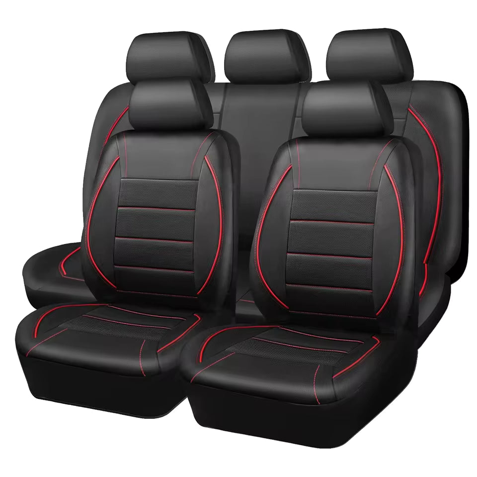 Universal Leather Car Seat Covers Red Simple Waterproof 5 Seat Car Seat Cover - Clickitcome