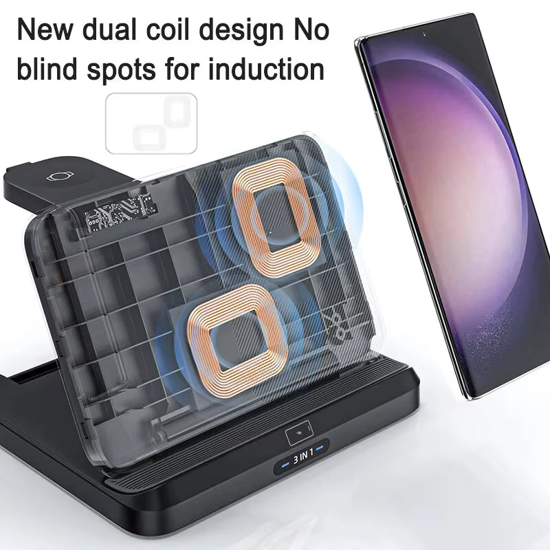 Foldable Wireless Charger Stand for Samsung Galaxy Z Fold 5 4 3 S23 Ultra Fast Charging Dock Station for Galaxy Watch 6 5 Buds2 - Clickitcome