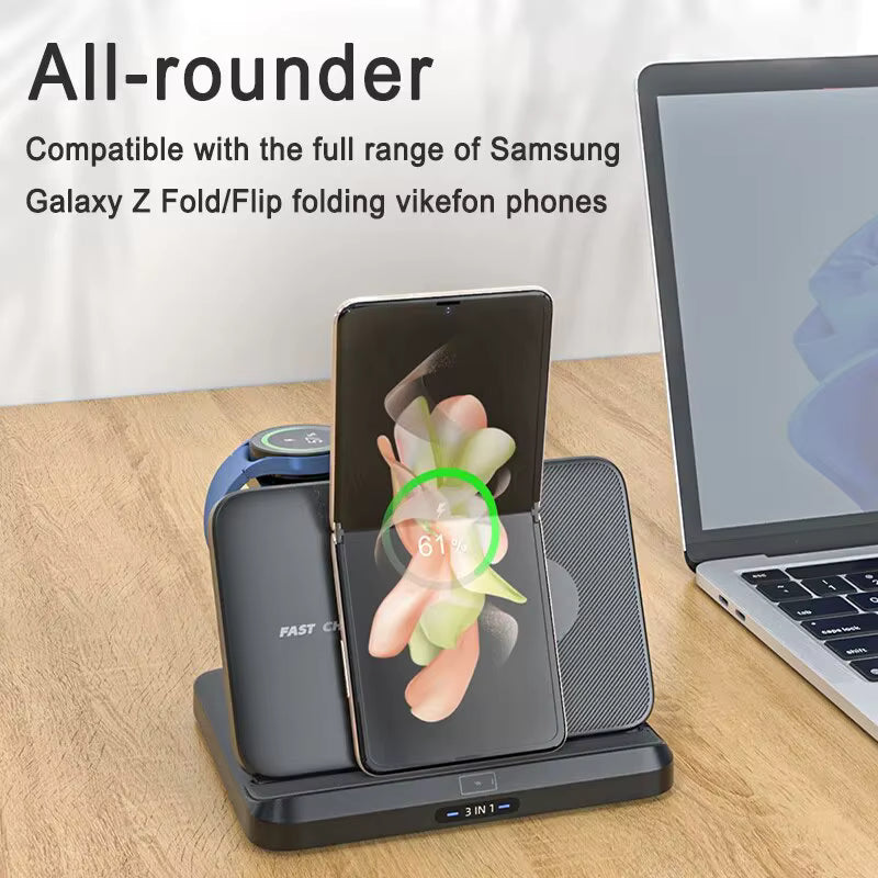 Foldable Wireless Charger Stand for Samsung Galaxy Z Fold 5 4 3 S23 Ultra Fast Charging Dock Station for Galaxy Watch 6 5 Buds2 - Clickitcome