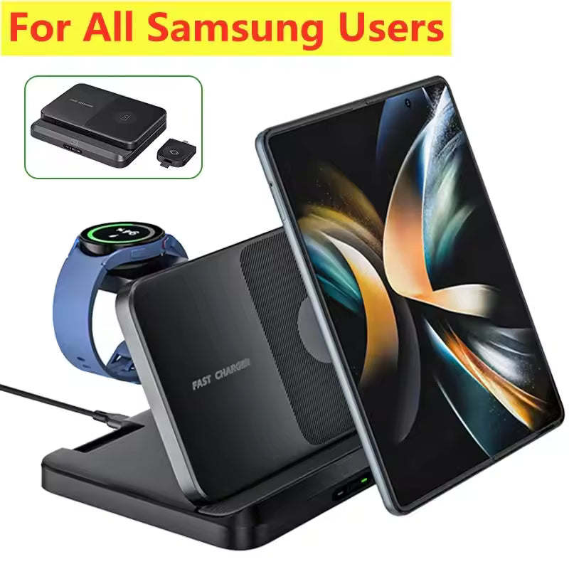 Foldable Wireless Charger Stand for Samsung Galaxy Z Fold 5 4 3 S23 Ultra Fast Charging Dock Station for Galaxy Watch 6 5 Buds2 - Clickitcome