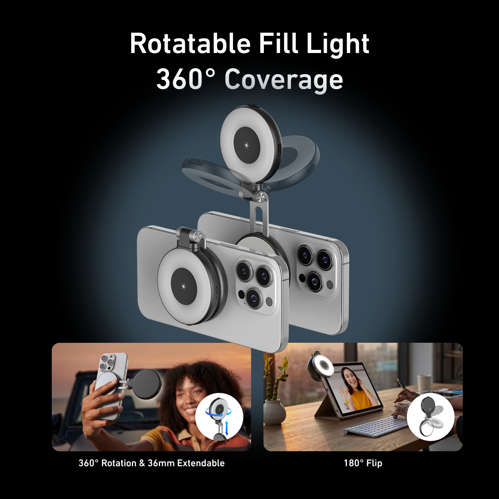 TELESIN Smartphone Magnetic Fill Light Mini Selfie Light 3 Modes Adjustable Brightness for Iphone XIAOMI HUAWEI SAMSUNG Phone - Clickitcome
