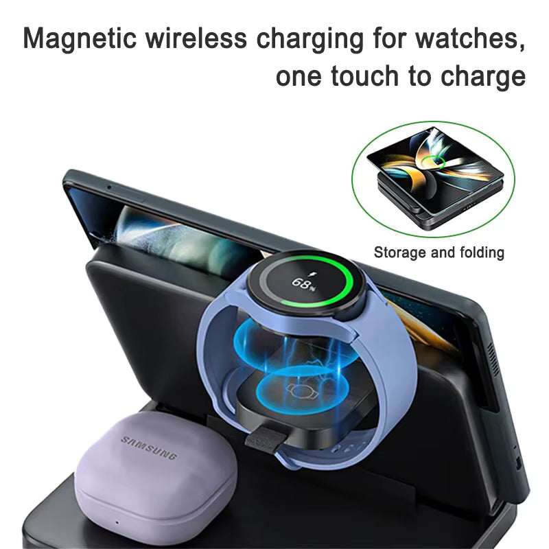Foldable Wireless Charger Stand for Samsung Galaxy Z Fold 5 4 3 S23 Ultra Fast Charging Dock Station for Galaxy Watch 6 5 Buds2 - Clickitcome