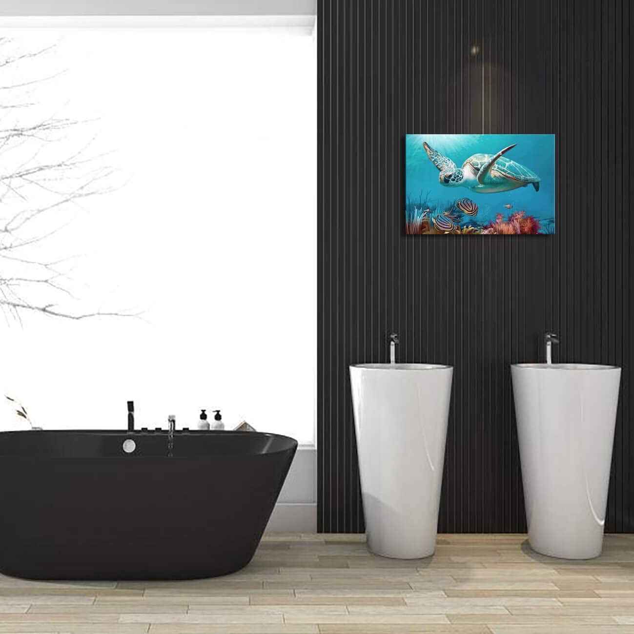 Sea Turtle Ocean Life Canvas Wall Art, Underwater Coral Reef Scene, Marine Life Home Decor - Clickitcome