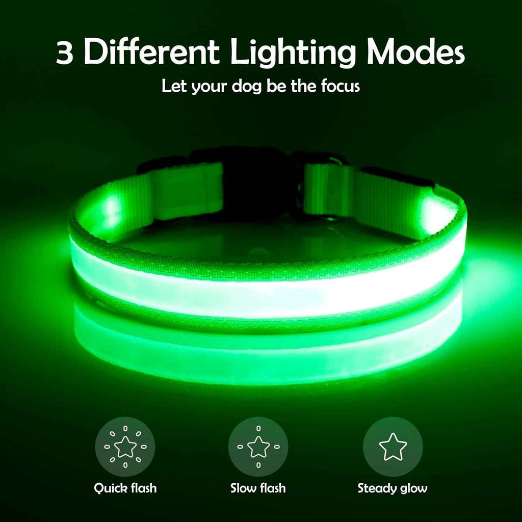 LED Dog Collar, Light up Dog Collar Adjustable USB Rechargeable Super Bright Safety Light Glowing Collars for Dog(Small,Green) - Clickitcome