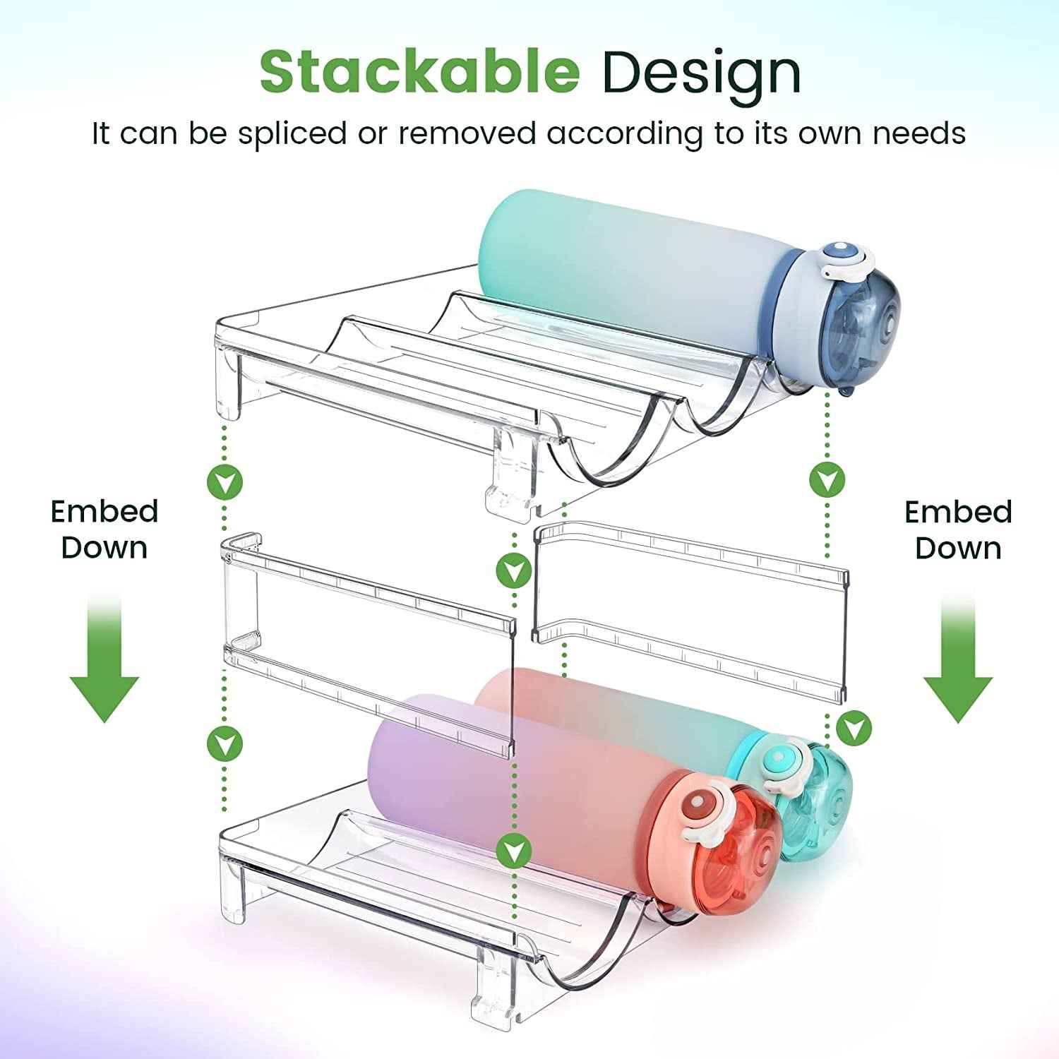 Water Bottle Organizer for Cabinet, Water Bottle Storage Organizer, 2 Packs Water Bottle Storage Rack, Water Bottle Holder for Cabinet, Stackable Water Bottle Storage Rack - Clickitcome