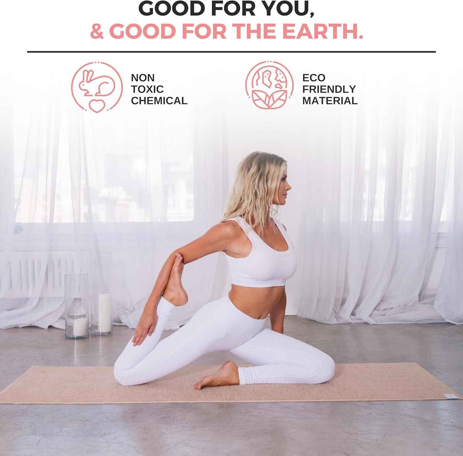 Organic Yoga Mat - Natural Jute Yoga Mats - Large Non Slip Eco Friendly Yoga Mats with Carrying Strap - Reversible Jute per - Extra Long Yoga Mat 72 Inch - 5Mm - All Types of Yoga - Vegan - Clickitcome