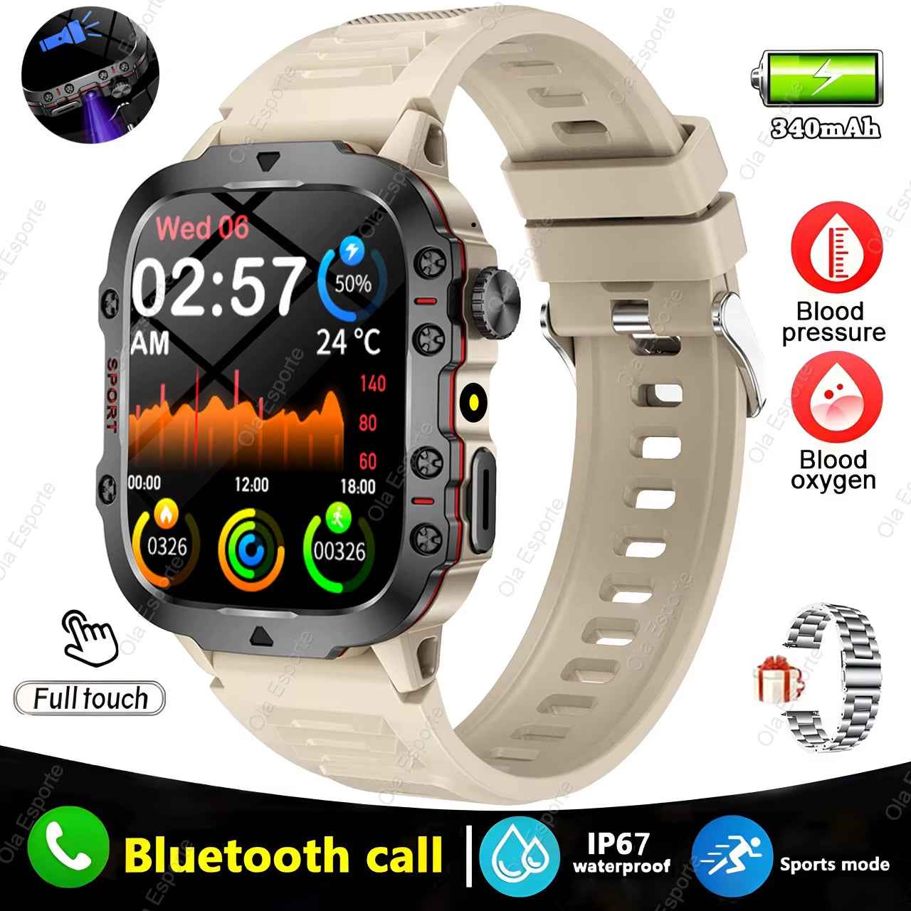 Original Men Smartwatch Flashlight Bluetooth Call Fitness Clock IP68 Waterproof Sports Men for Android IOS Smart Watch 2025 New - Clickitcome