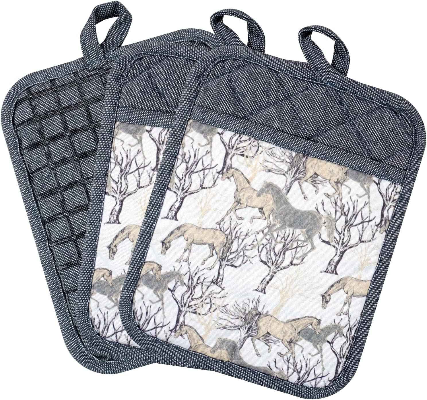 Pot Holders Set of 3 Silicone Printing Non Slip Heat Resistant, Yarm-Dyed Hot Pads Cotton Home Kitchen Cooking Barbecue Microwave Women Men Machine Washable BBQ Grilling. (Gray Potholders) - Clickitcome