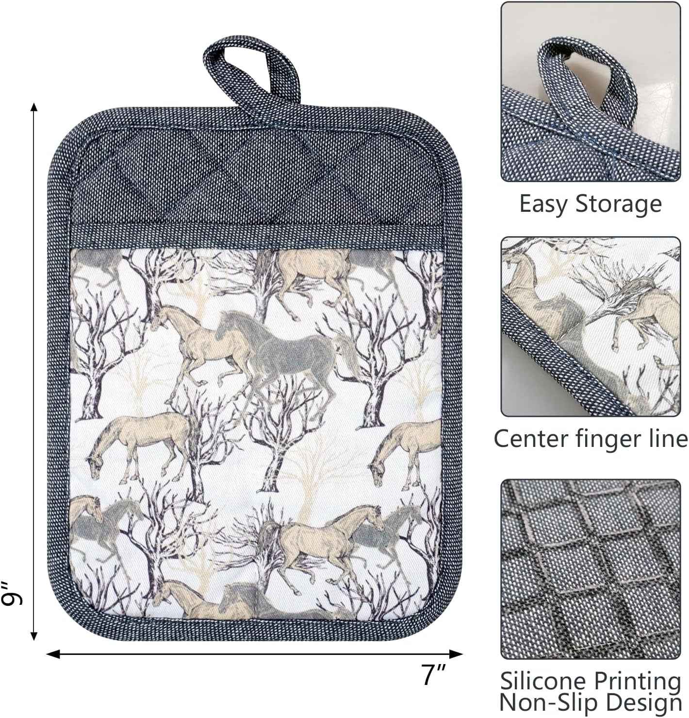 Pot Holders Set of 3 Silicone Printing Non Slip Heat Resistant, Yarm-Dyed Hot Pads Cotton Home Kitchen Cooking Barbecue Microwave Women Men Machine Washable BBQ Grilling. (Gray Potholders) - Clickitcome