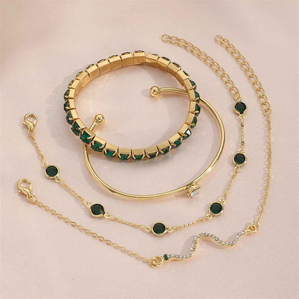 4pcs Bracelet Suit Fashion Green Grandmother Diamond Stretch Bracelet Women's Set - Clickitcome