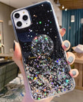 Winzizo Designed for iPhone 12 Case/iPhone 12 Pro Case Women Girls Glitter Sparkle Bling Cute Cases with Ring Kickstand Soft Phone Protective Shell Phone Cover for iPhone 12/12 Pro 6.1 inch (Black)