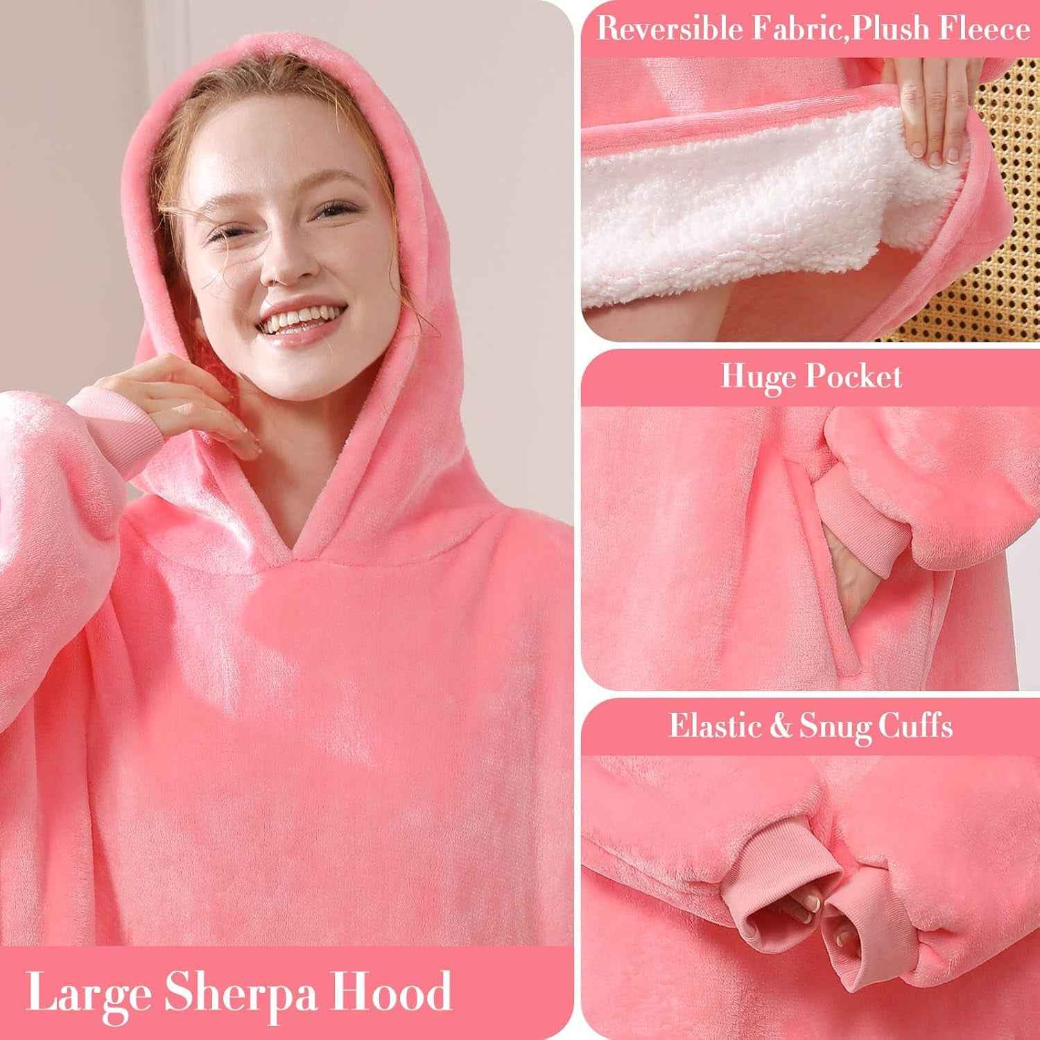 Blanket Hoodie,Oversized Wearable Sherpa Fleece Blanket Sweatshirt,Super Soft Warm Cozy with Giant Pocket,Gifts for Women Men Adults Teenagers Kids, One Size Fits All - Clickitcome
