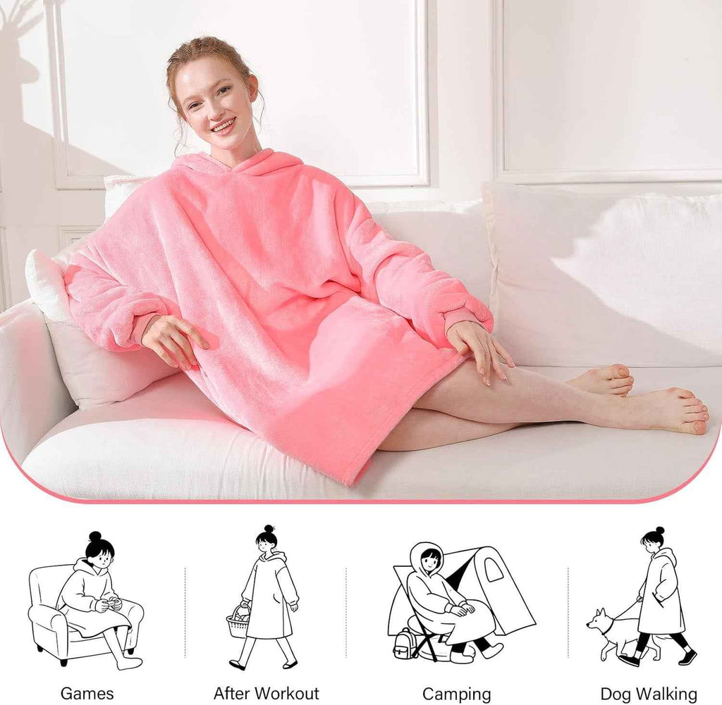 Blanket Hoodie,Oversized Wearable Sherpa Fleece Blanket Sweatshirt,Super Soft Warm Cozy with Giant Pocket,Gifts for Women Men Adults Teenagers Kids, One Size Fits All - Clickitcome