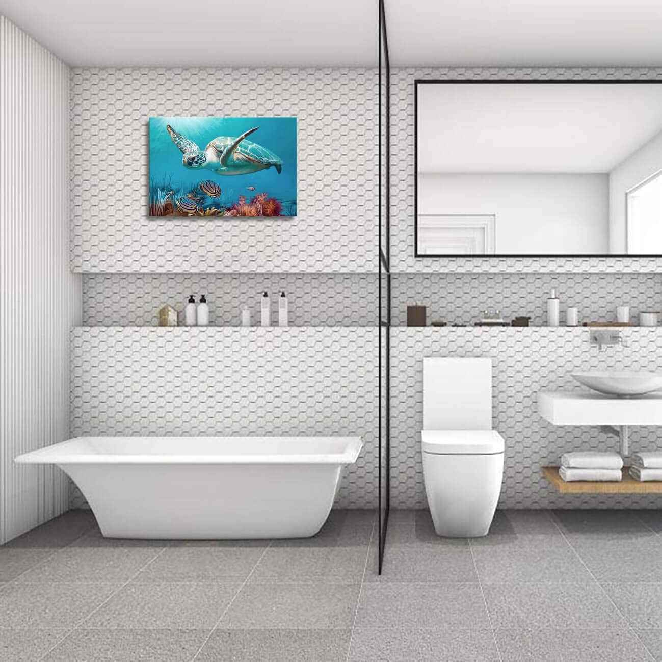 Sea Turtle Ocean Life Canvas Wall Art, Underwater Coral Reef Scene, Marine Life Home Decor - Clickitcome