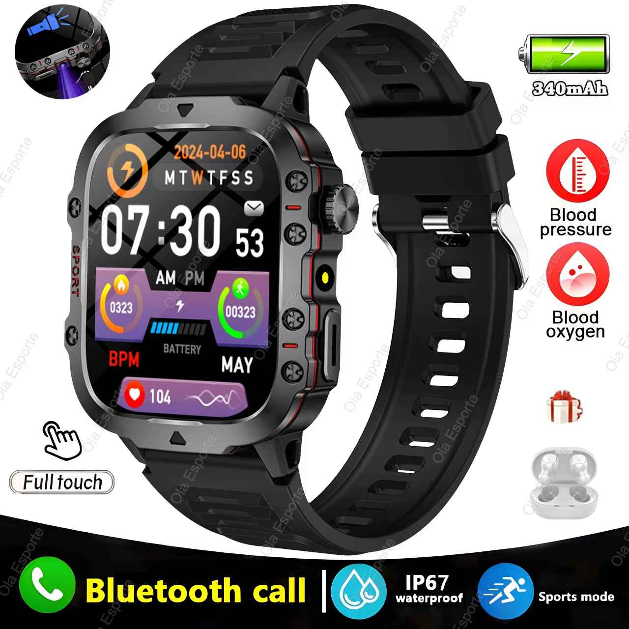 Original Men Smartwatch Flashlight Bluetooth Call Fitness Clock IP68 Waterproof Sports Men for Android IOS Smart Watch 2025 New - Clickitcome